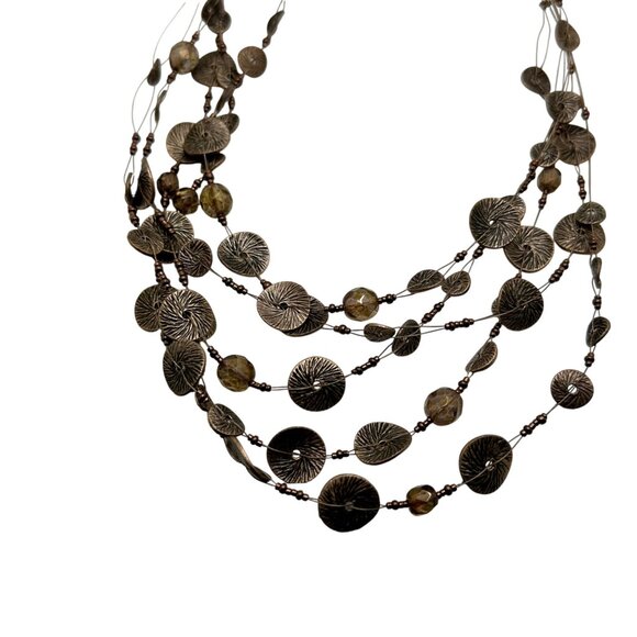Chico's Necklace 5 Strands Round Copper Colored Beads Clear Gold Tone Beads 20" - Picture 7 of 10